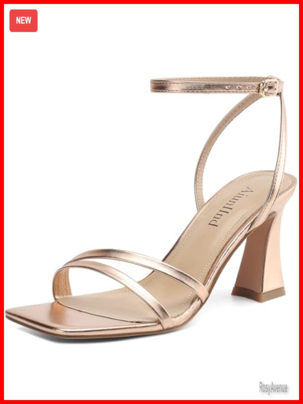 Chunky Faux Leather Heeled Sandals Square Open Toe Ankle Strap Wedding